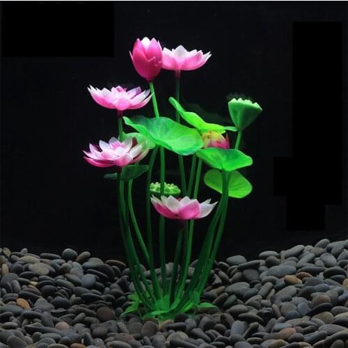 Plastic Aquarium Artificial Plant Grass Decoration Fish Tank Beautiful Lotus Flower Landscaping Ornaments Water Plant Decor