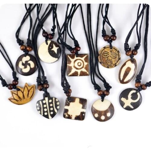 10x mixture real Cattle Bone Tibet Pendant Necklace Amulet Lucky Gift Tribal Totem Fashion Jewelry