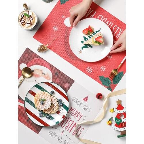 Nordic Christmas Waterproof Oilproof PVC Household Western Food Mat For Bowl Table Heat Insulation Pad