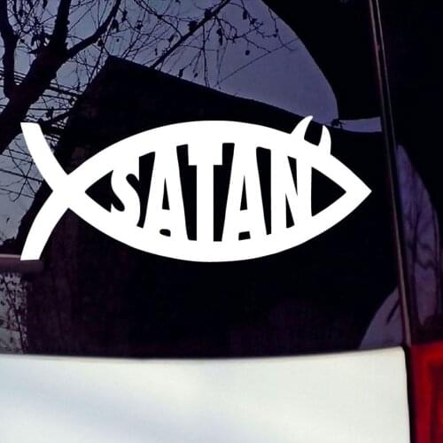 Satan Fish Vinyl Decal Sticker Window Bumper Religious Jesus Parody Funny car sticker 19x8cm