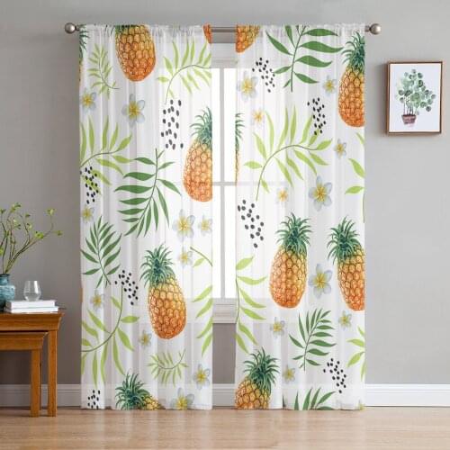 Fruit Pineapple Green Plant Plumeria Voile Tulle Sheer Curtains for Bedroom Living Room Kitchen Decor Chiffon Windows Curtain