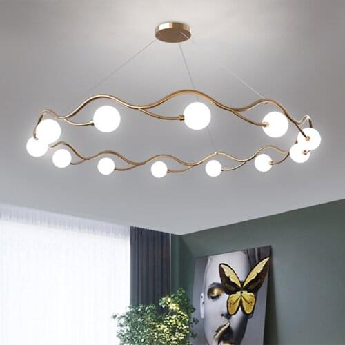 Nordic round chandelier Wave shape Chandelier Modern minimalist decor lighting Living Room Bedroom gold chandelier Lighting
