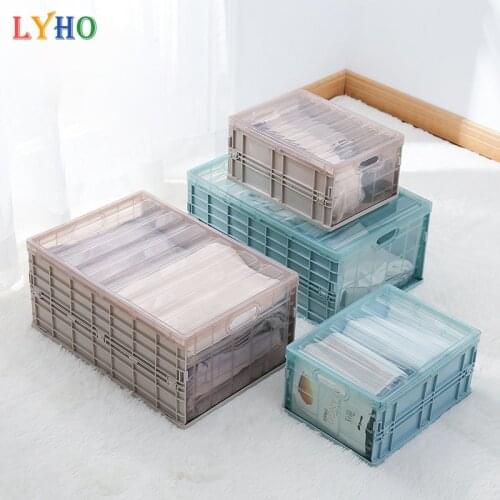 Collapsible Plastic Storage Bin Tote Organizing Container with Latching Lid Portable desktop File box Basket Folding Case