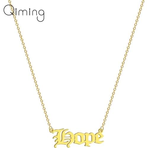 Old English Font Letter Hope Necklaces Chokers For Women Gold Chain Simplify Classic Words Pendant Neckalce Collier Femme