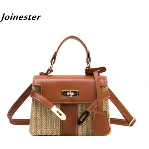 Straw Braided Fashion Shoulder Bags for Women Cute Crossbody Bag Preppy Style Girls Satchels Vintage Handbag for Ladies Clutch