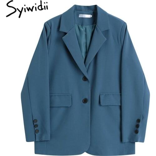 Syiwidii Oversized Blue Blazer Women Fall 2021 New Chic Jacket Notched Collar Long Sleeve Office Ladies Outerwear Stylish Coats
