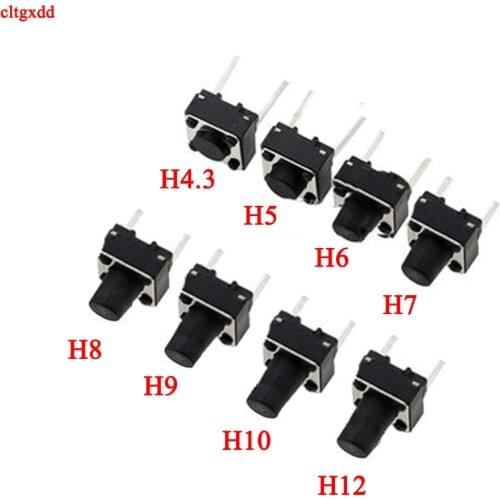 20Pcs Tactile Switch Momentary Tact 6x64.3/5/6/7/8/9/10/12mm 6*6* 4.3mm 5mm 6mm 7mm 8mm 9mm 10mm Middle Pin 2Pins