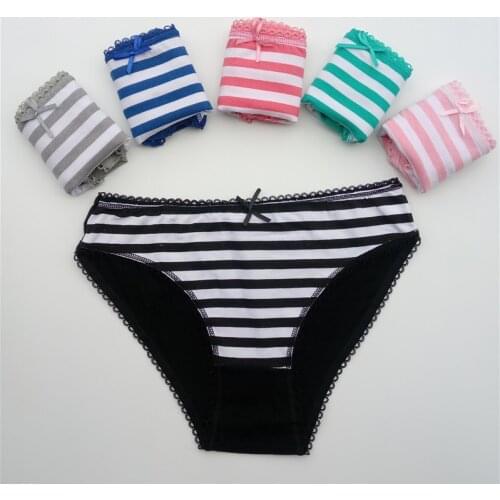 FUNCILAC Sexy Panties for Women Cotton Soft Female Underwear Lace Briefs set Ladies Striped Bikini Intimates Lingerie 3 pcs/lot
