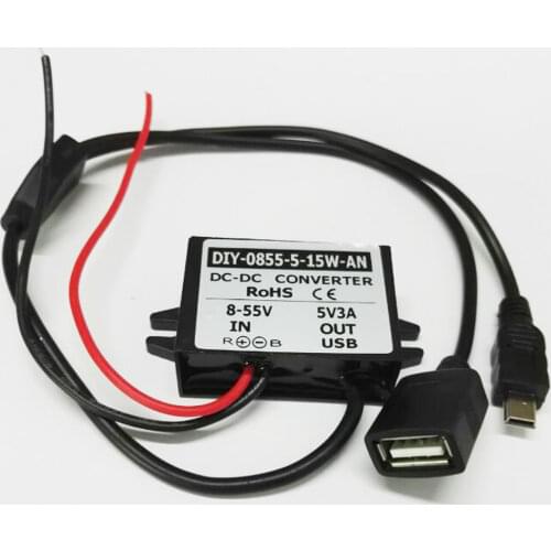 Waterproof DC 12V 24V 36V 48V (8V-55V) to 5V 3A Step down Converter Double usb MINI USB