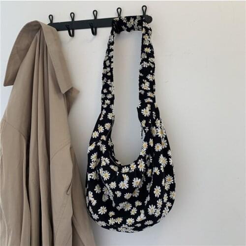 Youda Women New Retro Canvas Floral Dumpling Bag Fold Book Shoulder Bags All-match Crossbody Cloth Shopping Pack for Girl