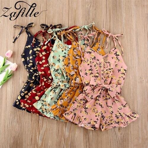 ZAFILLE Overalls For Children Clothing V-neck Floral Ribbed Kids Jumpsuit For Girls Pants Summer Toddler Girl Clothes