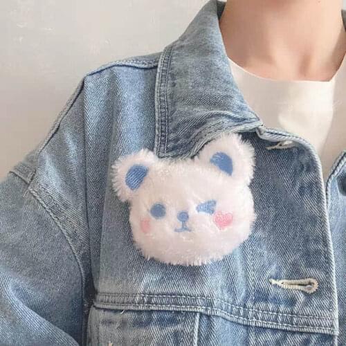 Womens Brooch Female Korean Cute Cartoon Plush Bear Toy Pin Bag Accessories Soft Cute Jk Doll Decoration Two Random Match