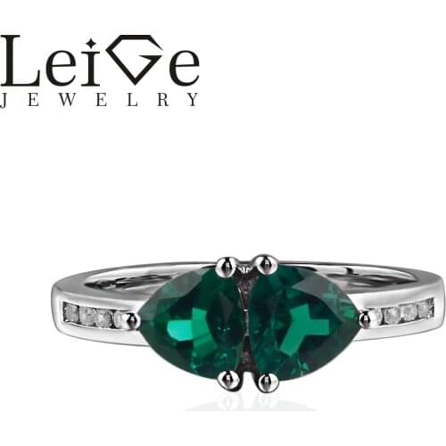 925 Silver Lab Emerald Ring Trillion Cut Double Stone Green Gemstone Wedding Rings for Women May Birthstone