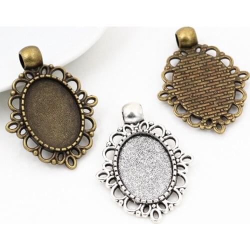 10pcs 13x18mm Inner Size Bronze and Antique Silver Plated Simple Style Cameo Cabochon Base Setting Pendant necklace findings