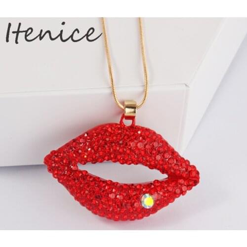 2020 trendy Hot-Sexy Red Lips Necklace Ladies Rhinestone Jewelry Necklace Sexy Style Gold Chain Necklacs For Party Gifts