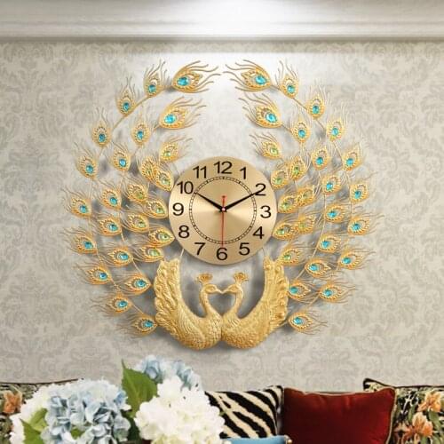 3D golden peacock wall clock wall sticker living room decoration Wall clock modern design home decor Creative wall digital clock