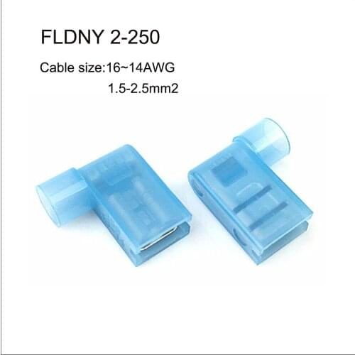 500PCS FLDNY 2-250 copper insulated terminal nylon insulated flag female disconnector 16-14AWG 1.5-2.5MM2 15A