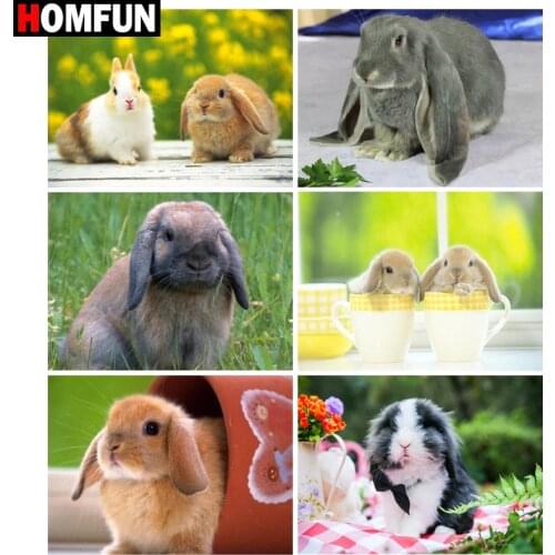 HOMFUN Full Diamond "Animal rabbit flower" DIY 5D Diamond Painting Cross Stitch Home Decor Picture Of Rhinestone Handmade
