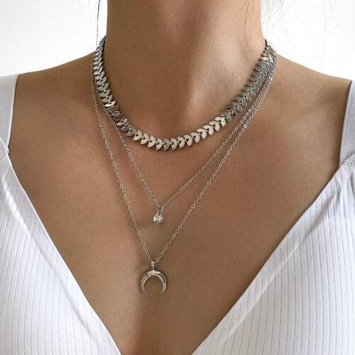 Aprilwell 3 PCs Punk Moon Pendant Statement Necklaces Set For Women 2021 Choker Designer Silver Color Jewelry Gift E Girl Friend