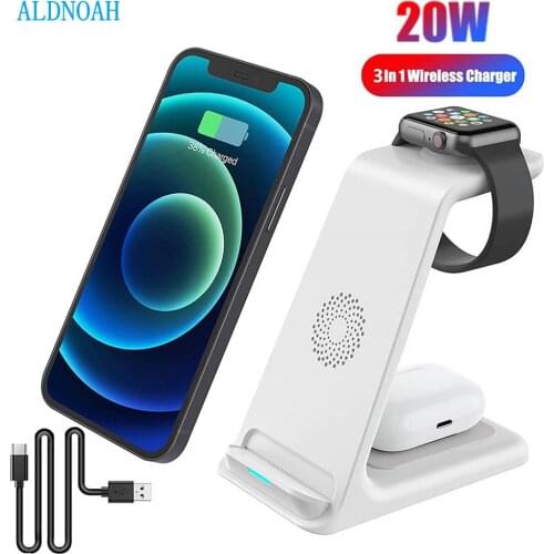 20W Wireless Charger Stand For IPhone 12 11 XS XR X 8 Apple Watch 3 In 1 Qi Fast Charging Dock Station for Airpods Pro IWatch 6