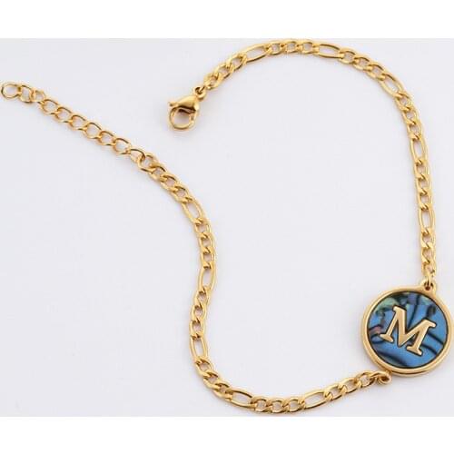 2021 New Stainless Steel 18K Gold Plated Color Shell Initial Figaro Chain Bracelets For Women Men Unisex Jewelry Gift