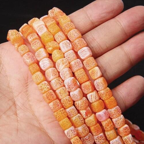 Matte Natural Stone Beads Yellow Crackle Cube Agates Loose Spacer Charms Handmade Bracelet Earring Necklace Jewelry Making 6-8mm