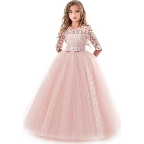 Long Evening Dress Children Flower Girl Dresses Teenager Wedding Communion Lace Prom Gowns Size 9 10 12 14 Yrs Birthday Outfits