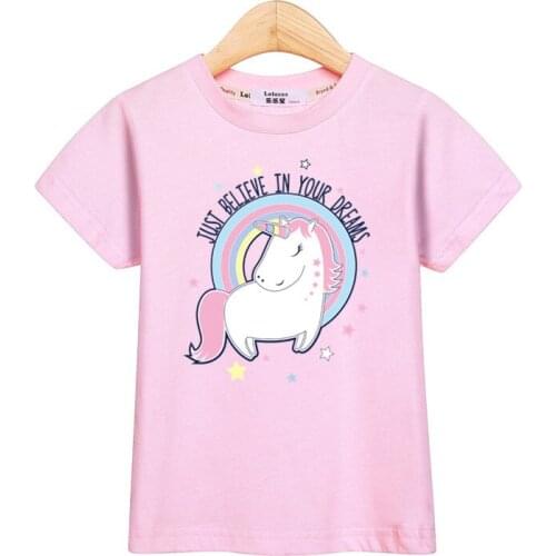 Moonlight white unicorn little girls tees short sleeve casual t-shirt kids clothes full cotton summer tops baby girls tshirt