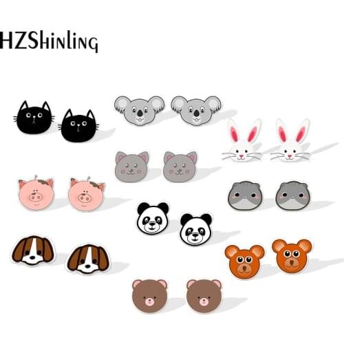 2019 New Teddy Bear Dog Rabbit Pig Face Resin Earrings Funny Animals Earring Children Epoxy Stud Earrings