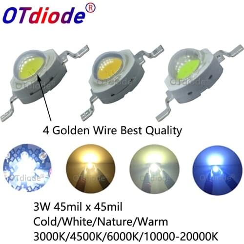 Full Watt 3W High Power LED Epistar Chip 260-280LM Cold Nature Warm White 3000K 4500K 6500K Light Source For Spotlight Blub