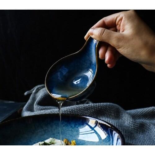 Deep Blue Ceramic Plate Seasoning Dish Creative Japanese Style Dish Household Tableware Restaurant Pickle Small Plate Gravy Boat
