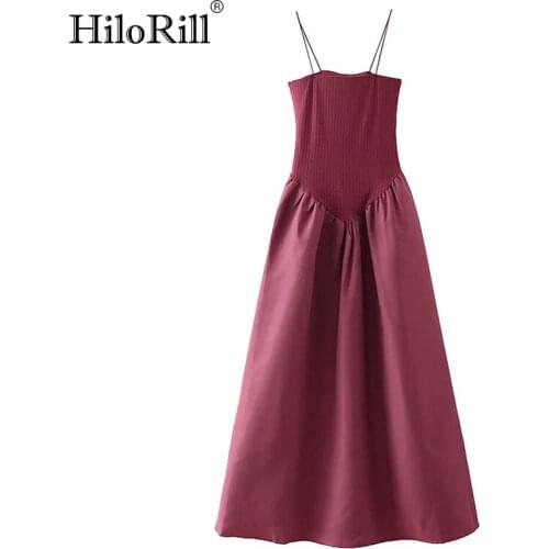 HiloRill Sexy Spaghetti Strap Midi Dress Women Knit Patchwork Chic Party Dress Sleeveless Backless A Line Dresses Vestidos Mujer