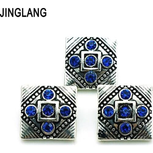JINGLANG Fashion 18mm Snap Buttons Blue Rhinestone Square For Snap Button Jewellery DIY Interchange Jewelry Accessories