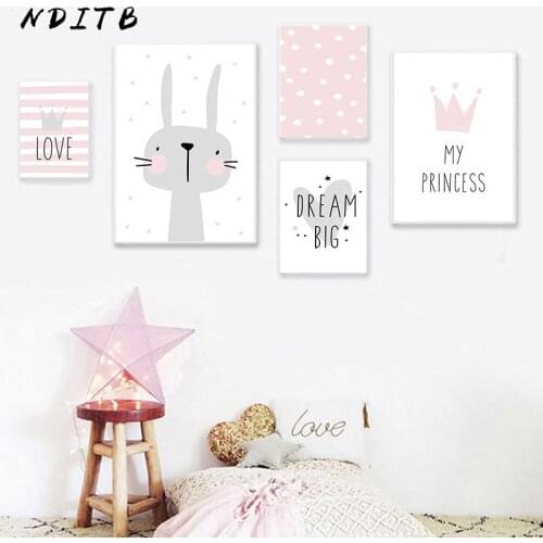 Kawaii Rabbit Canvas Art Poster Nursery Sample Minimalist Print Wall Painting Nordic Kid Decoration Picture Baby Bedroom Decor