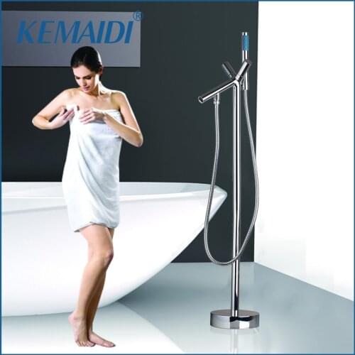 KEMAIDI Bathroom Chrome Single Handle Special Design Solid Brass Floor Stand Mounted Bathtub Tap Shower Faucet with Hand Shower