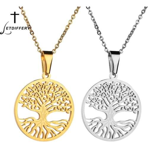 Letdiffery 2018 Fashion Tree Of Life Necklace Stainless Steel Sliver Gold totem Pendant For Family Collares