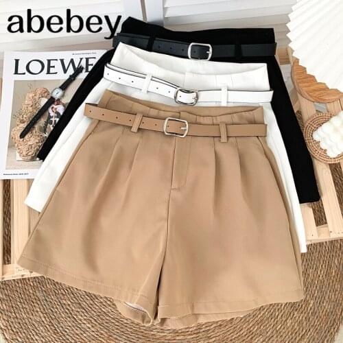 Fashion versatile solid color Shorts high waist pleated casual wide leg Shorts A-line Suit Shorts 2021 New Summer Women
