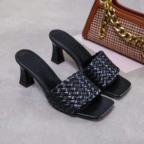 Woman Mules Ladies Party Slides Women Fashion Plaid Pumps Womens Slippers Female Outdoor High Heels PU Leather Plus Size 44