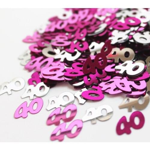50g Happy age 40th Birthday party table decoration kits 13mm Pink & Silver Sparkle number 40 Confetti Foil Sprinkles
