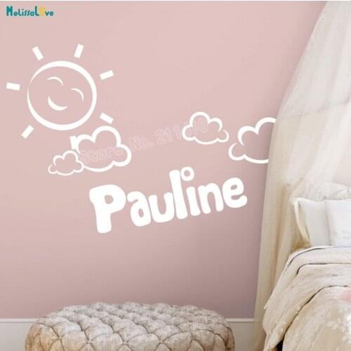 Custom Name Wall Sticker Smile Sun and Clouds Home Decor Nursery For Kids Baby Room Self-adhesive Lovely Unique Gift YT625