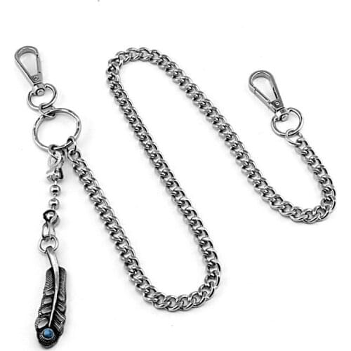 New feather Metal Trousers Pant chain Wallet Belt Punk Jeans Keychain Silver Color Ring Clip Keyring HipHop Trendy Jewelry 2019