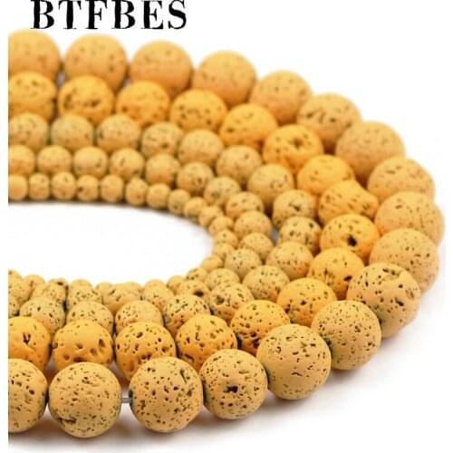 Rubber Paint Yellow beads Natural Volcanic Lava Stone Round loose beads for Jewelry making Bracelet DIY Pick Size 4 6 8 10 12MM