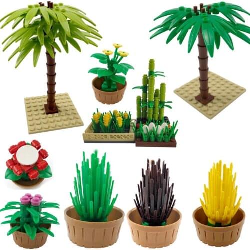 City Series Tree Flower Pot Bamboo Model Toy Educational Building Blocks Suitable for Kids Birthday Present Compatible Cities