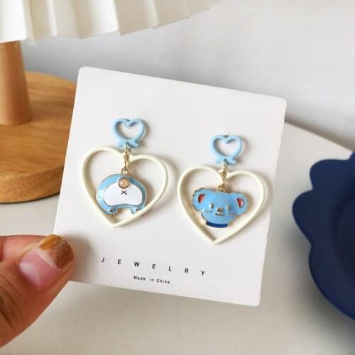 S925 Needle Cute Creative cartoon AB face small animal earrings sweet girl love asymmetric earrings for women