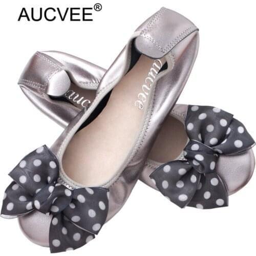 Sweet Polka Dot Bow Ballerina Shoes Woman Genuine Leather Single Women Flat Loafers Shoes Soft 2020 Spring New Lady Ballet Flats