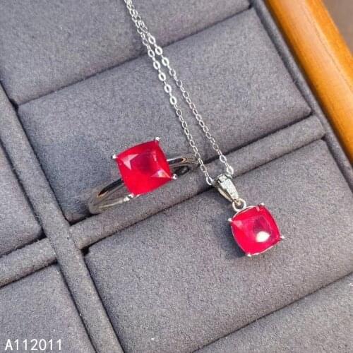 KJJEAXCMY Fine Jewelry 925 sterling silver inlaid natural gemstone ruby female ring pendant set fashion supports detection
