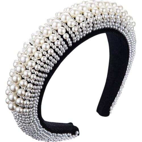 Za Brand Velvet Pearl Matador Padded Headbands Pearls Embellished Soft Velvet Headbands Women 4.2cm Wide Goth Wedding Headpiece