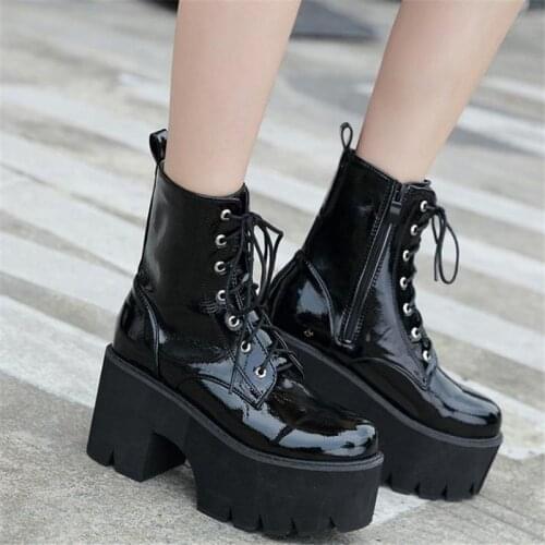 Goth Ankle Boots High Heels Patent Leather Womens Shoes on Platform Demonia Boots Punk Gothic Sexy Model New Fashion boots