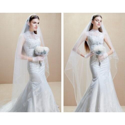 2018 hot sale vestido de noiva curto high neck crystal romantic casamento long mermaid bridal gown mother of the bride dresses