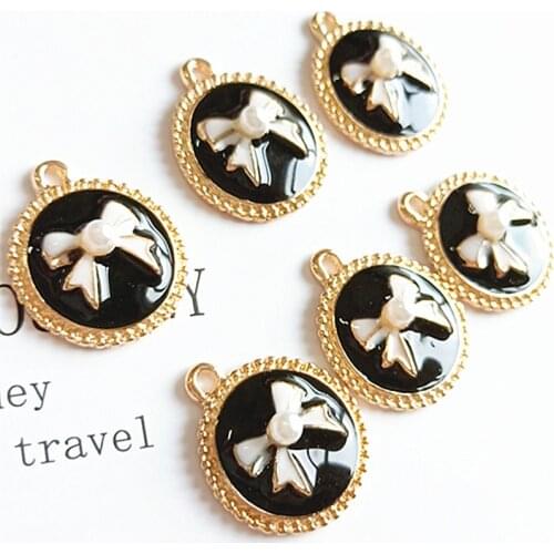 10pcs/lot Round Bow with Pearl Enamel Charms Fashion Jewelry Earring Bracelets DIY Making Charms 23*19mm